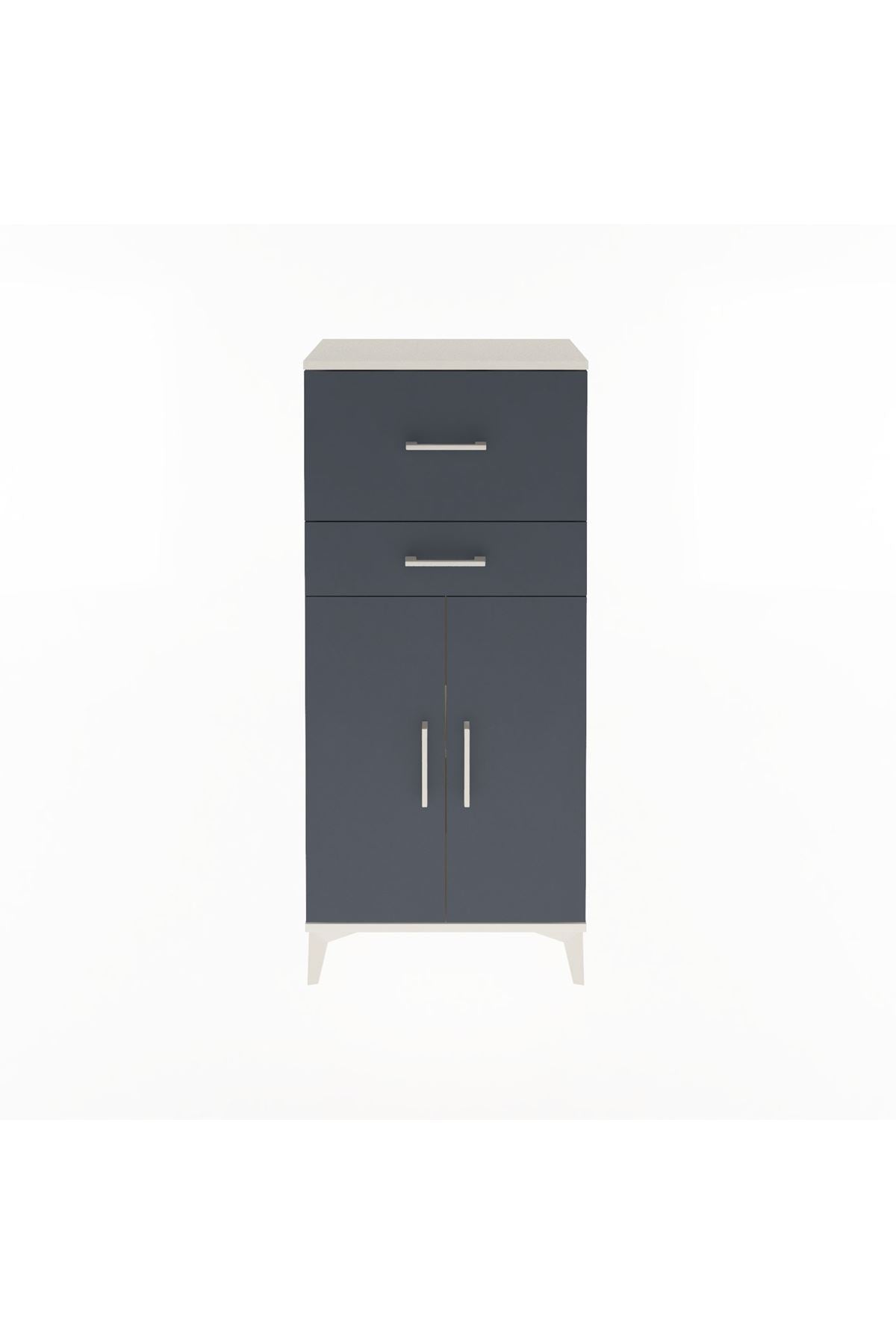 Arges Dolap Tek Raflı 2 Çekmeceli 2 Kapaklı 60x30x134 Aytaşı-Antrasit