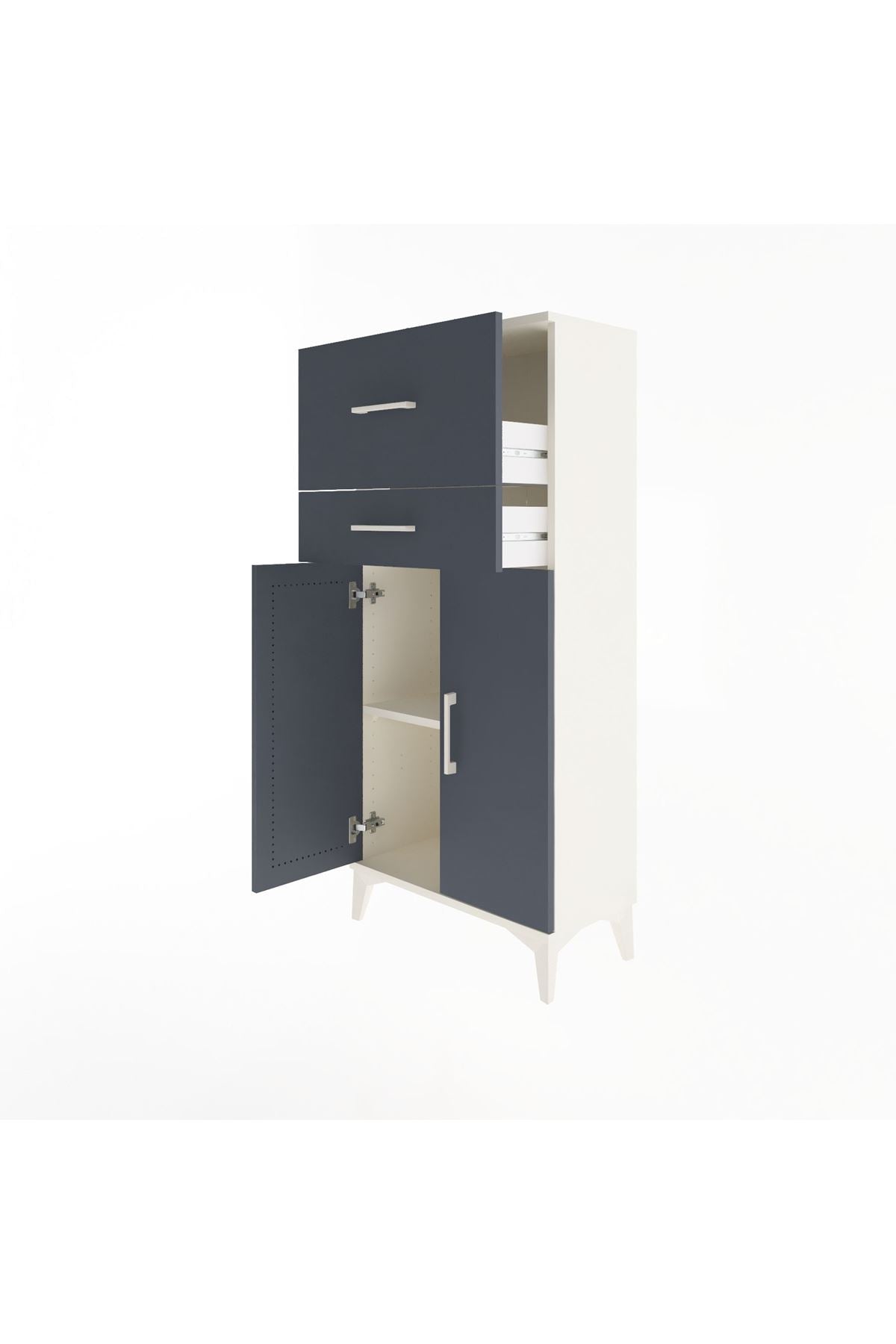 Arges Dolap Tek Raflı 2 Çekmeceli 2 Kapaklı 60x30x134 Aytaşı-Antrasit