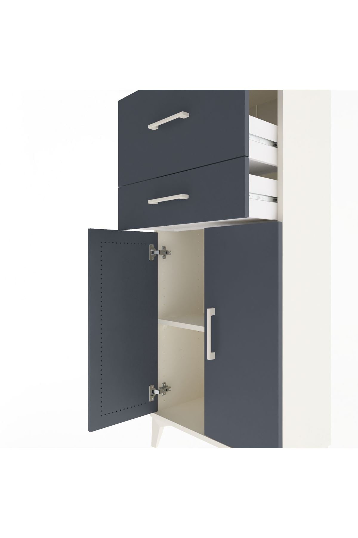 Arges Dolap Tek Raflı 2 Çekmeceli 2 Kapaklı 60x30x134 Aytaşı-Antrasit