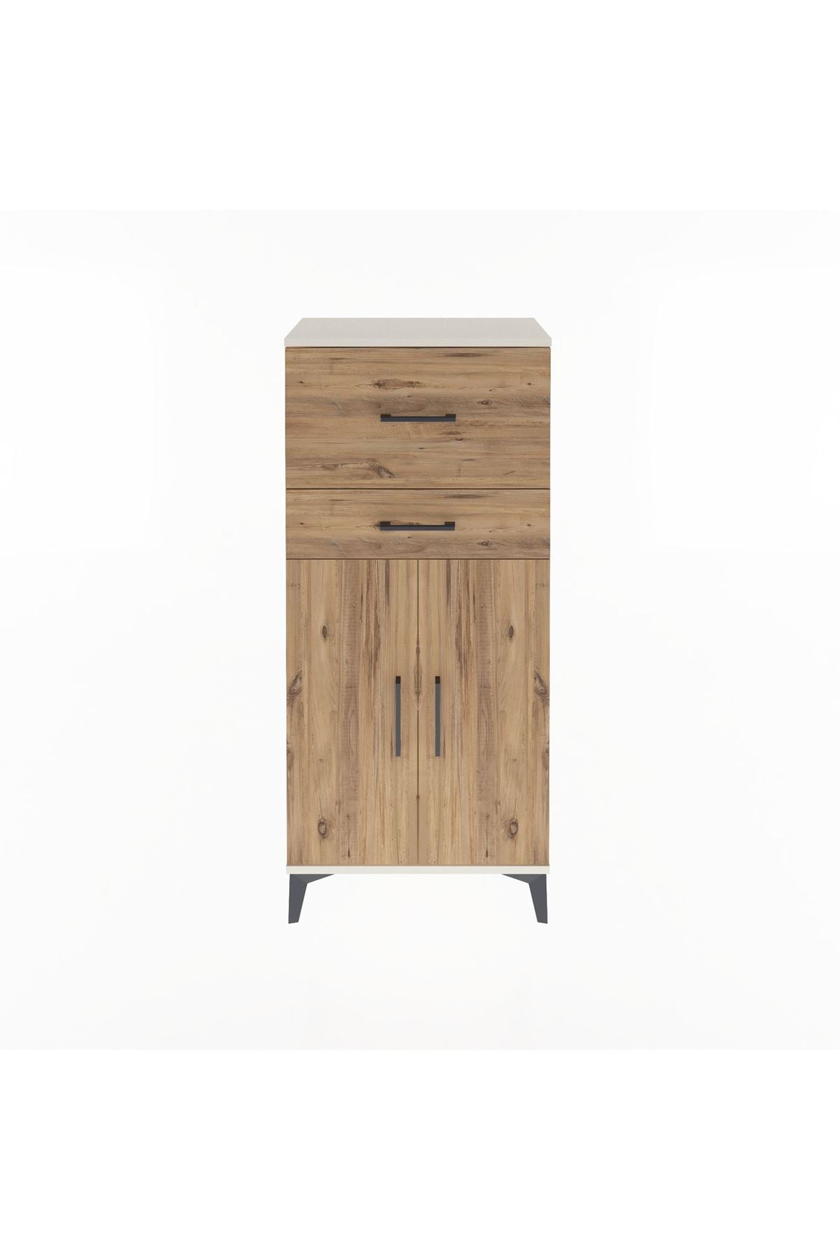Arges Dolap Tek Raflı 2 Çekmeceli 2 Kapaklı 60x30x134 Aytaşı-Çam