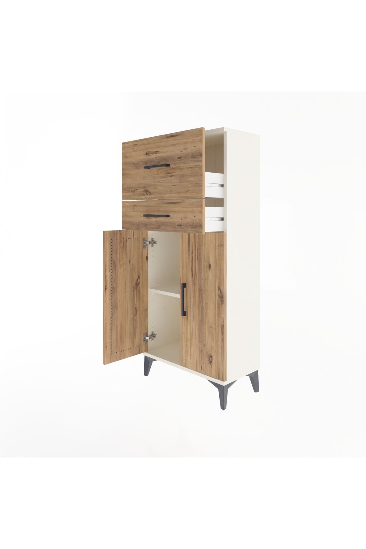 Arges Dolap Tek Raflı 2 Çekmeceli 2 Kapaklı 60x30x134 Aytaşı-Çam