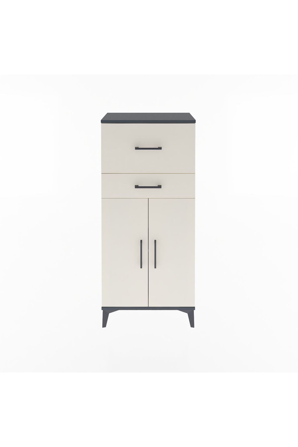 Arges Dolap Tek Raflı 2 Çekmeceli 2 Kapaklı 60x30x134 Antrasit-Aytaşı