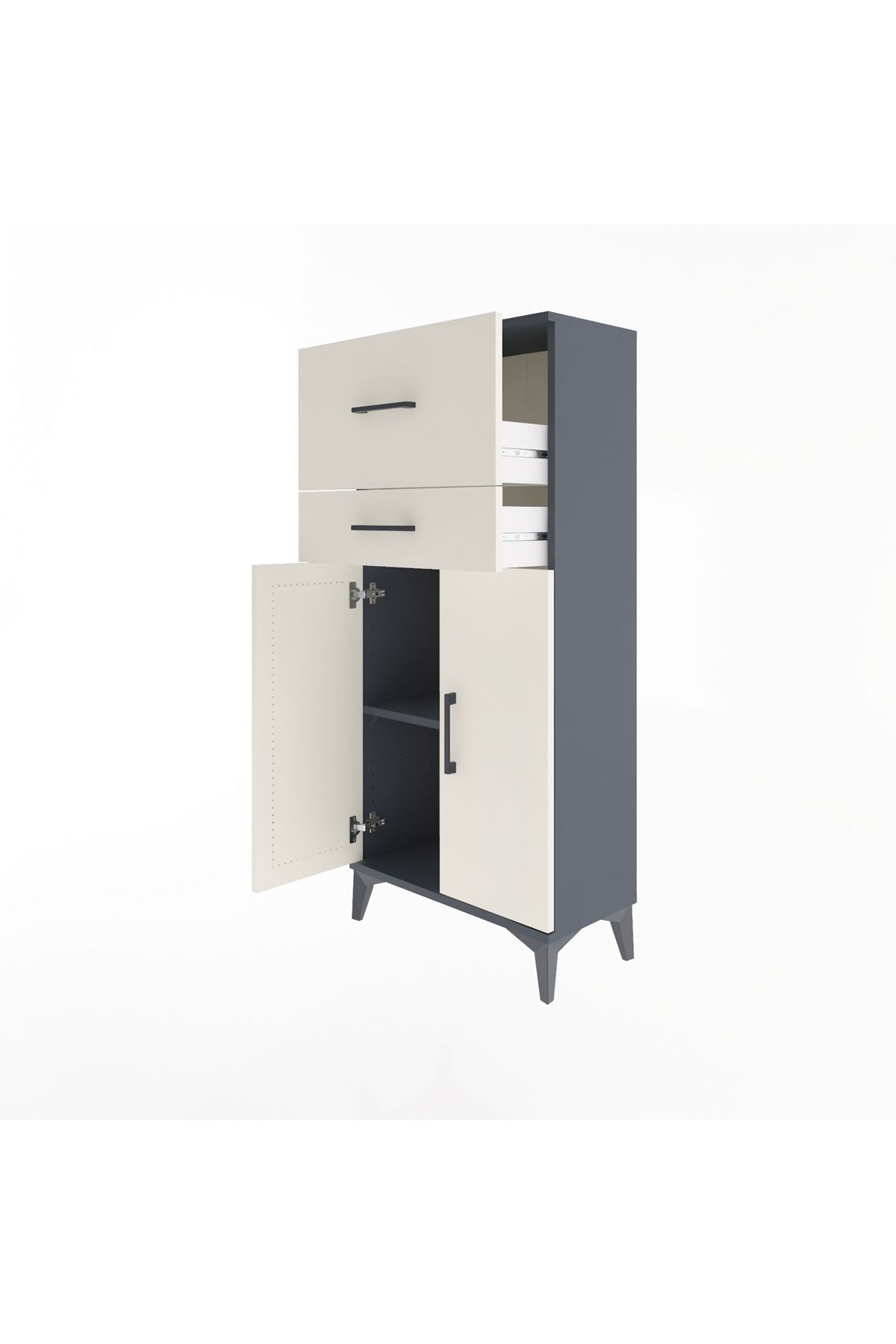 Arges Dolap Tek Raflı 2 Çekmeceli 2 Kapaklı 60x30x134 Antrasit-Aytaşı