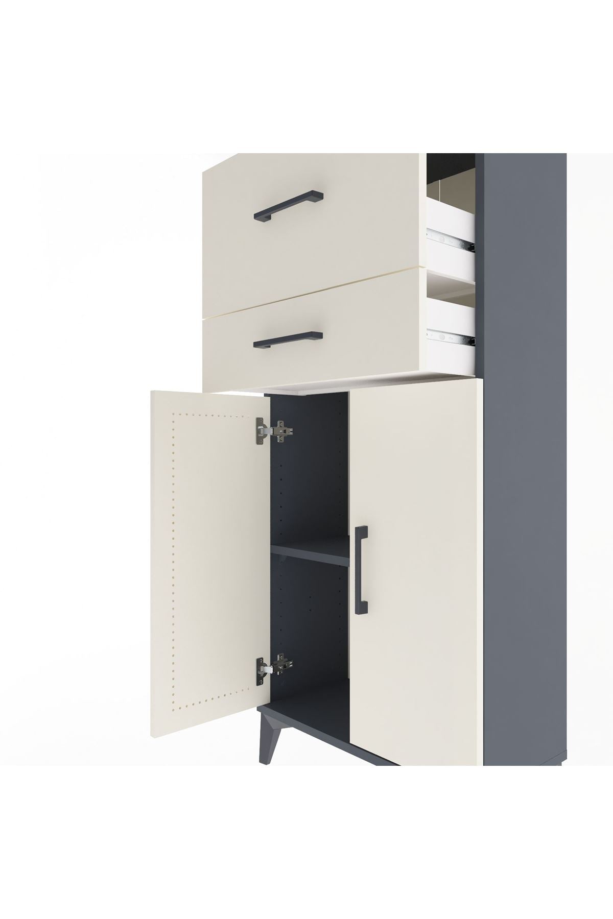Arges Dolap Tek Raflı 2 Çekmeceli 2 Kapaklı 60x30x134 Antrasit-Aytaşı
