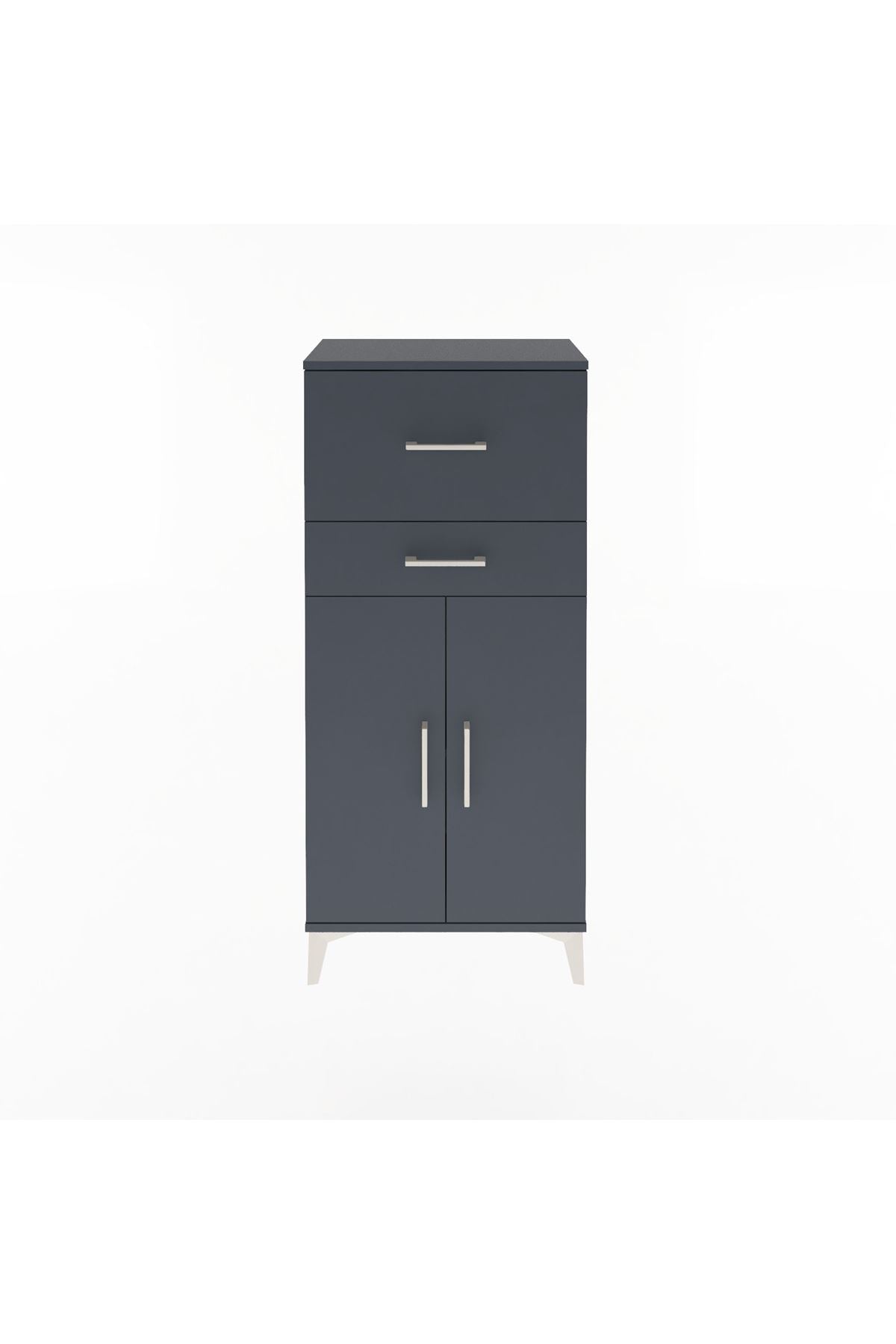 Arges Dolap Tek Raflı 2 Çekmeceli 2 Kapaklı 60x30x134 Antrasit-Antrasit