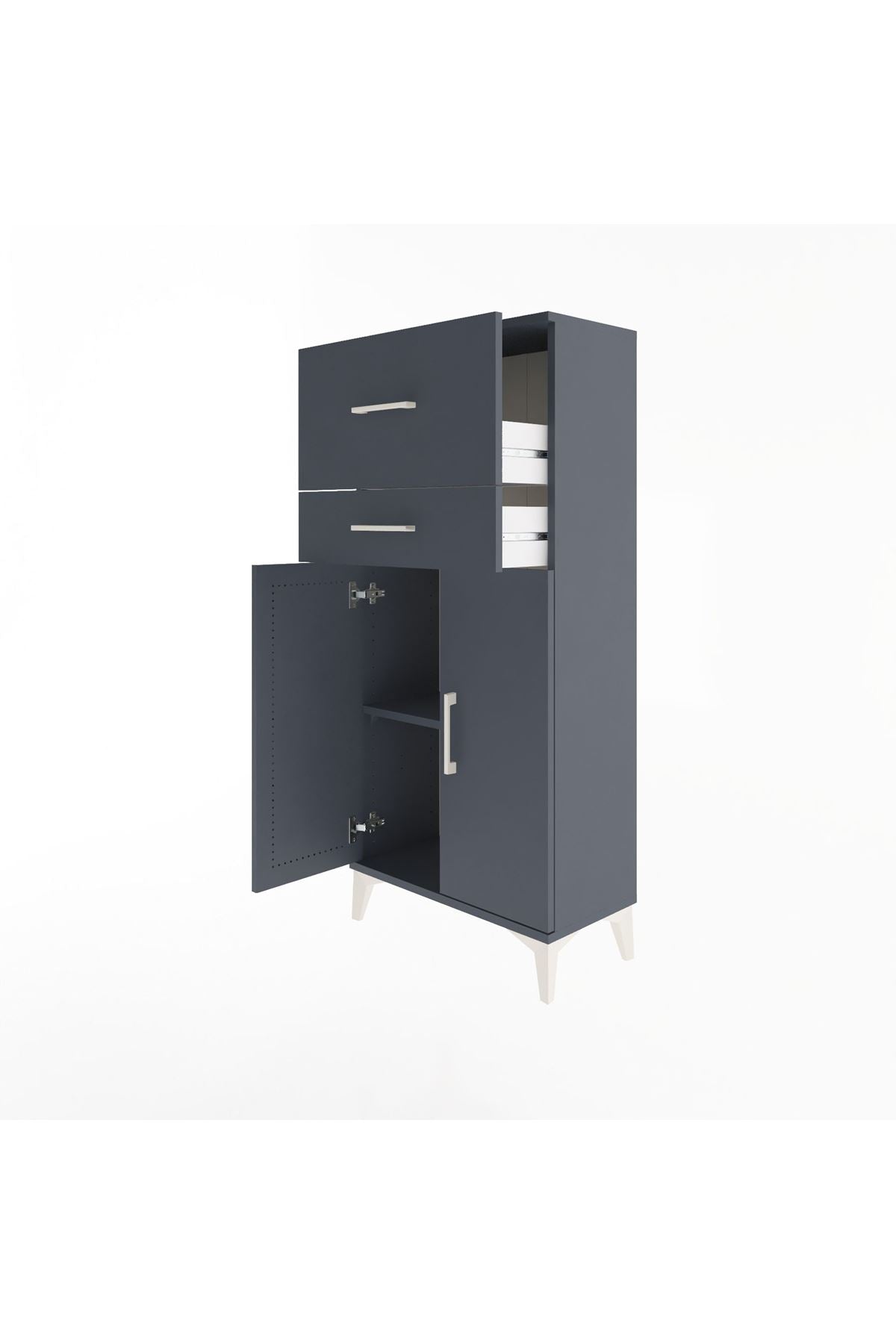 Arges Dolap Tek Raflı 2 Çekmeceli 2 Kapaklı 60x30x134 Antrasit-Antrasit