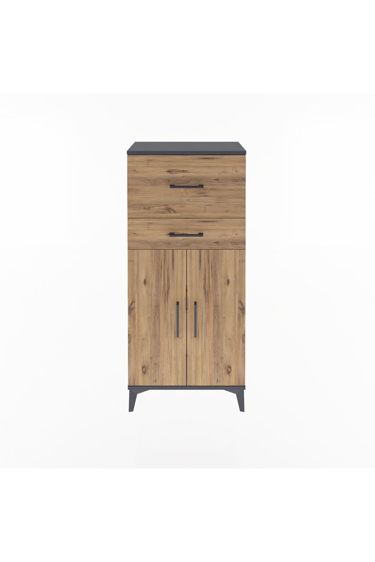 Arges Dolap Tek Raflı 2 Çekmeceli 2 Kapaklı 60x30x134 Antrasit-Çam