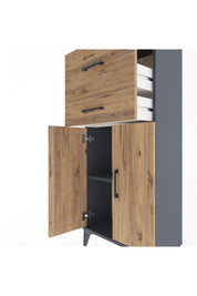 Arges Dolap Tek Raflı 2 Çekmeceli 2 Kapaklı 60x30x134 Antrasit-Çam