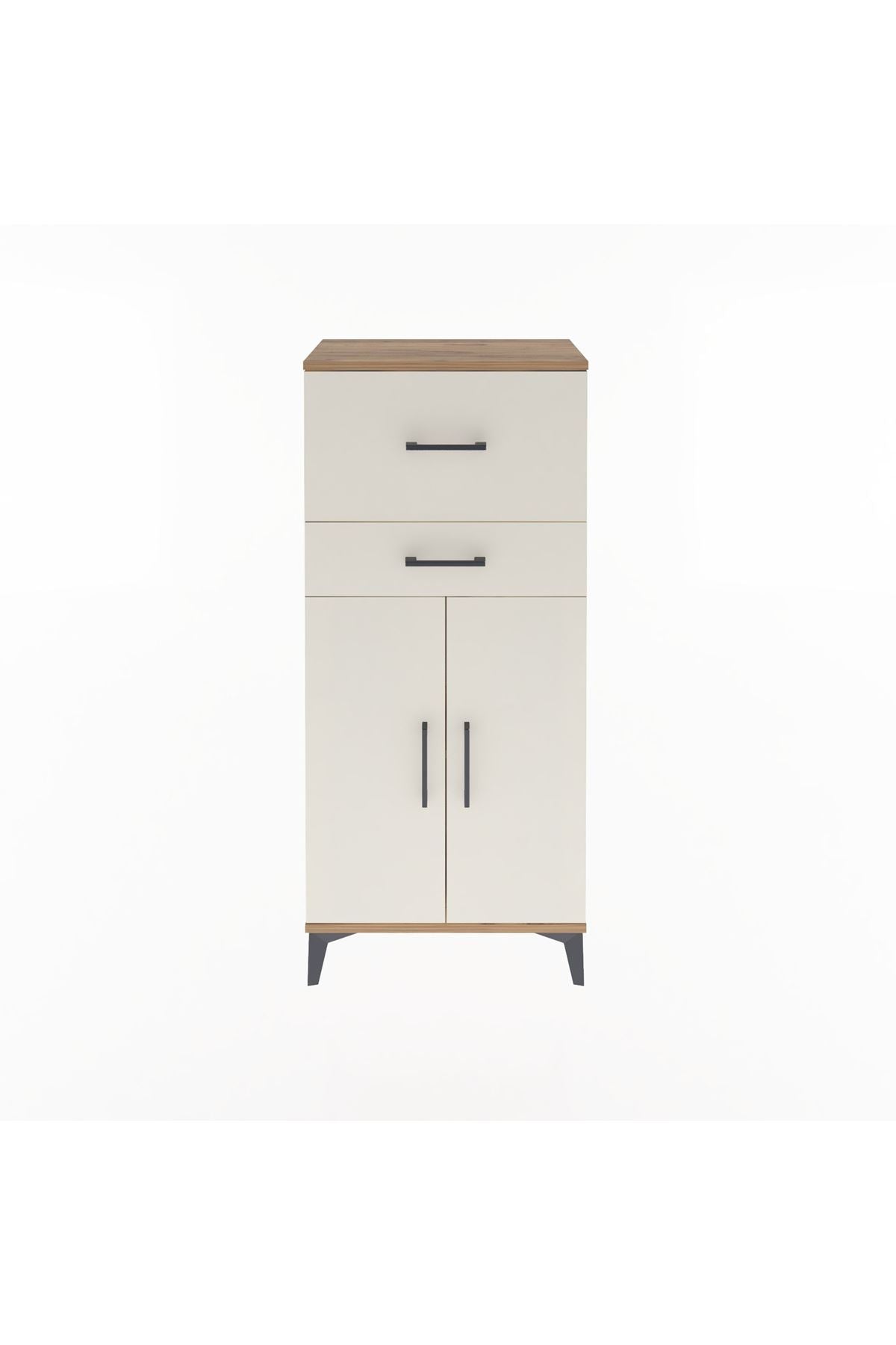 Arges Dolap Tek Raflı 2 Çekmeceli 2 Kapaklı 60x30x134 Çam-Aytaşı