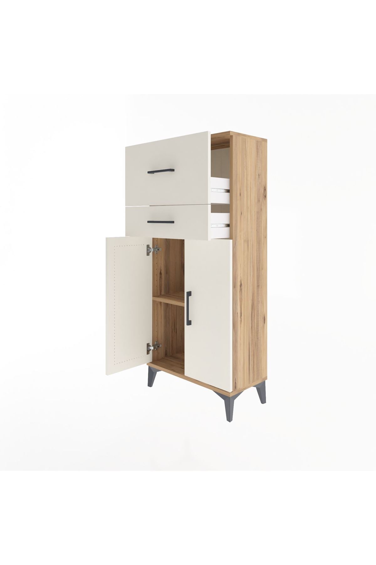 Arges Dolap Tek Raflı 2 Çekmeceli 2 Kapaklı 60x30x134 Çam-Aytaşı