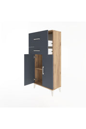 Arges Dolap Tek Raflı 2 Çekmeceli 2 Kapaklı 60x30x134 Çam-Antrasit