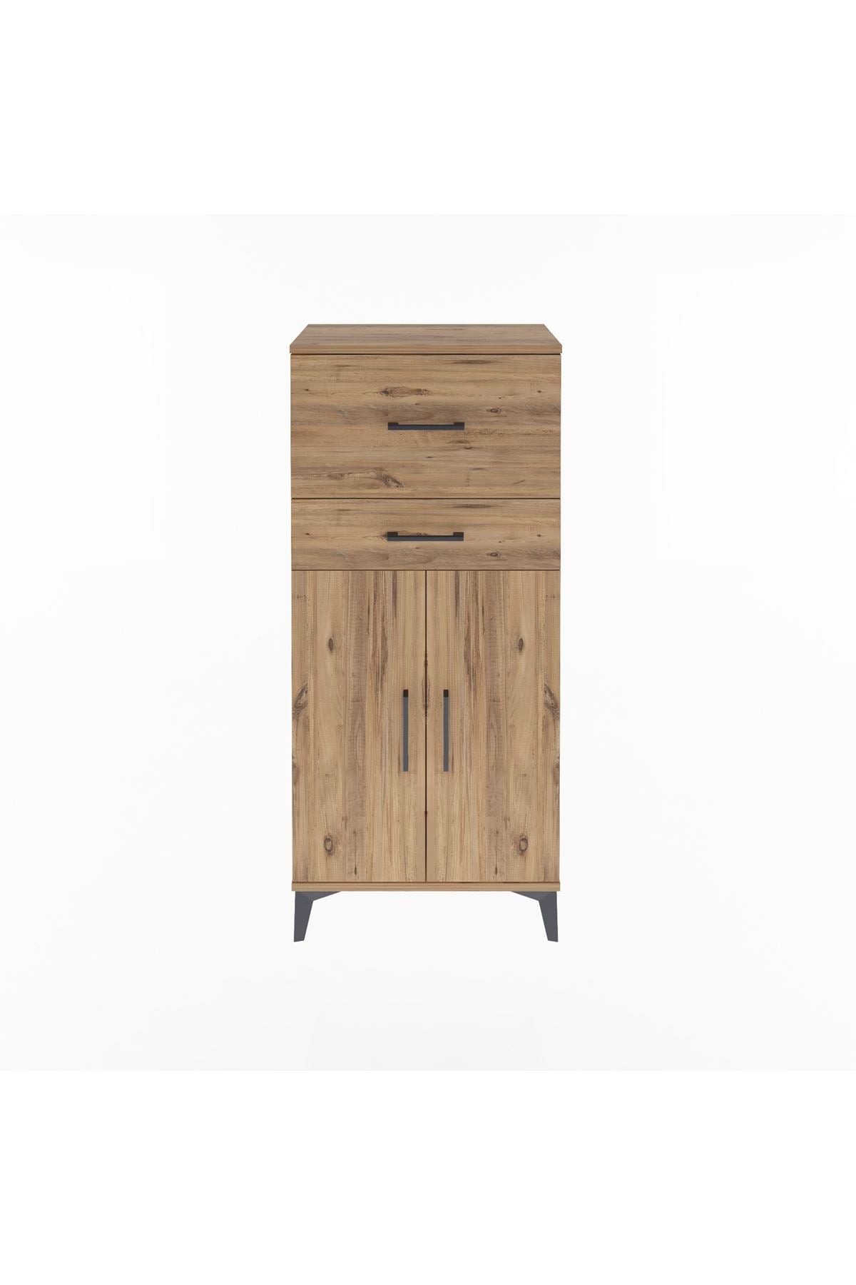 Arges Dolap Tek Raflı 2 Çekmeceli 2 Kapaklı 60x30x134 Çam-Çam