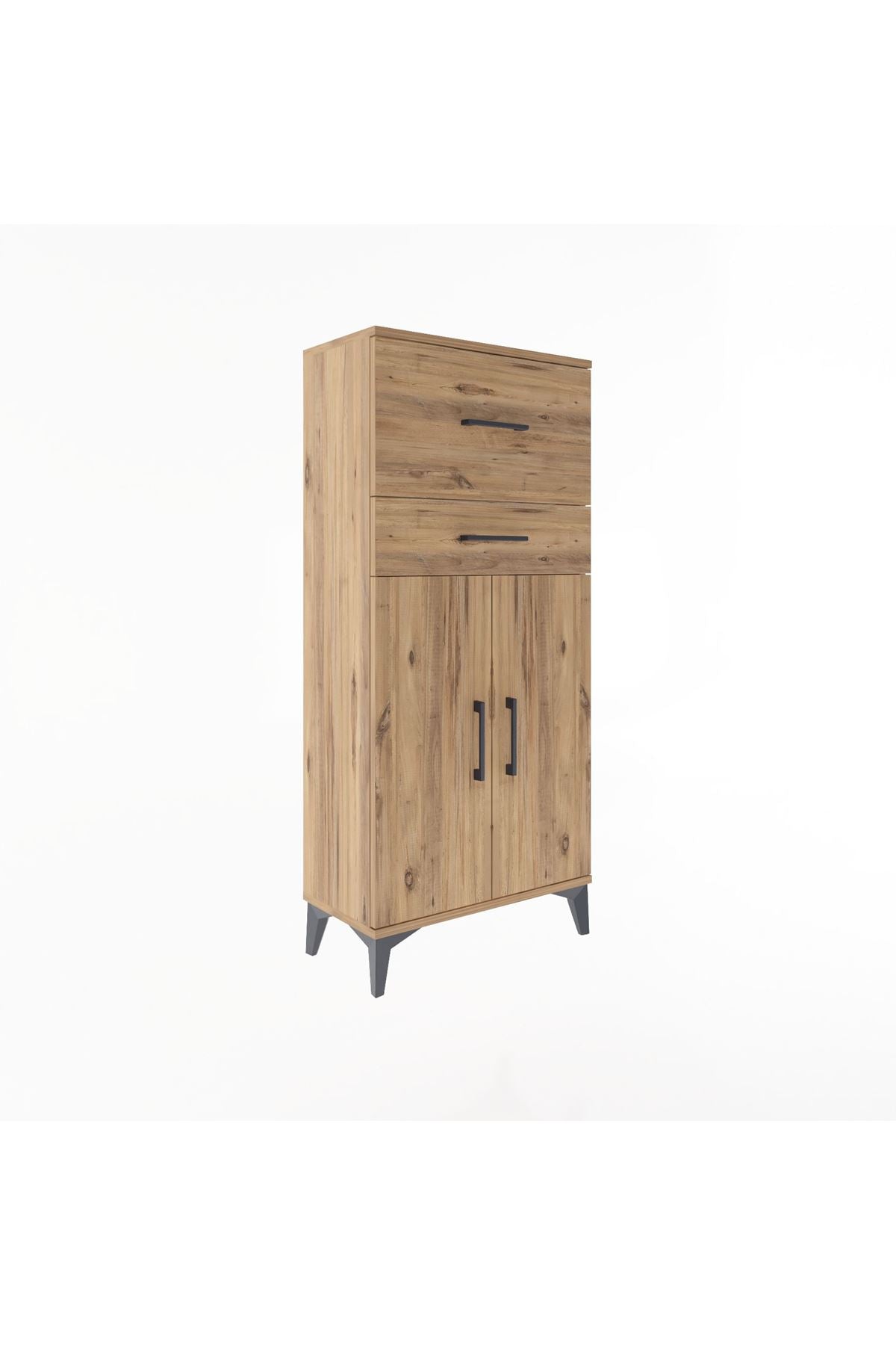 Arges Dolap Tek Raflı 2 Çekmeceli 2 Kapaklı 60x30x134 Çam-Çam