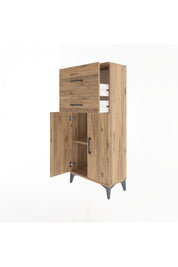 Arges Dolap Tek Raflı 2 Çekmeceli 2 Kapaklı 60x30x134 Çam-Çam