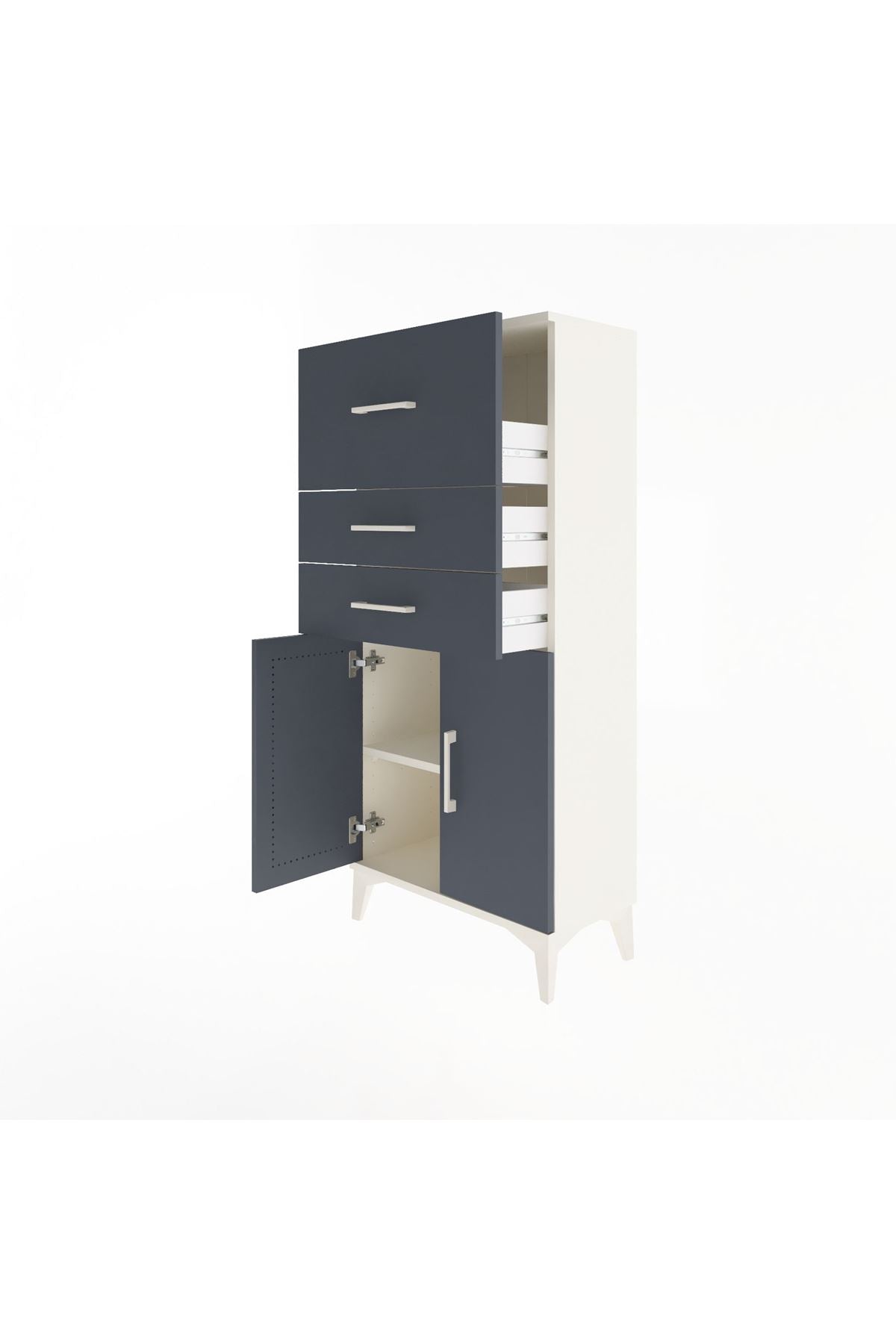 Arges Dolap Tek Raflı 3 Çekmeceli 2 Kapaklı 60x30x134 Aytaşı-Antrasit