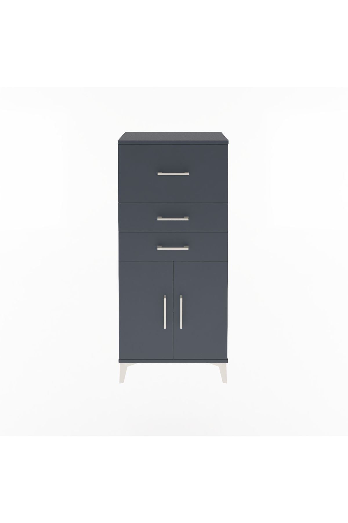 Arges Dolap Tek Raflı 3 Çekmeceli 2 Kapaklı 60x30x134 Antrasit-Antrasit