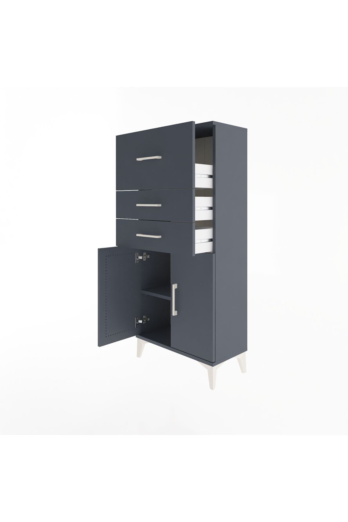 Arges Dolap Tek Raflı 3 Çekmeceli 2 Kapaklı 60x30x134 Antrasit-Antrasit