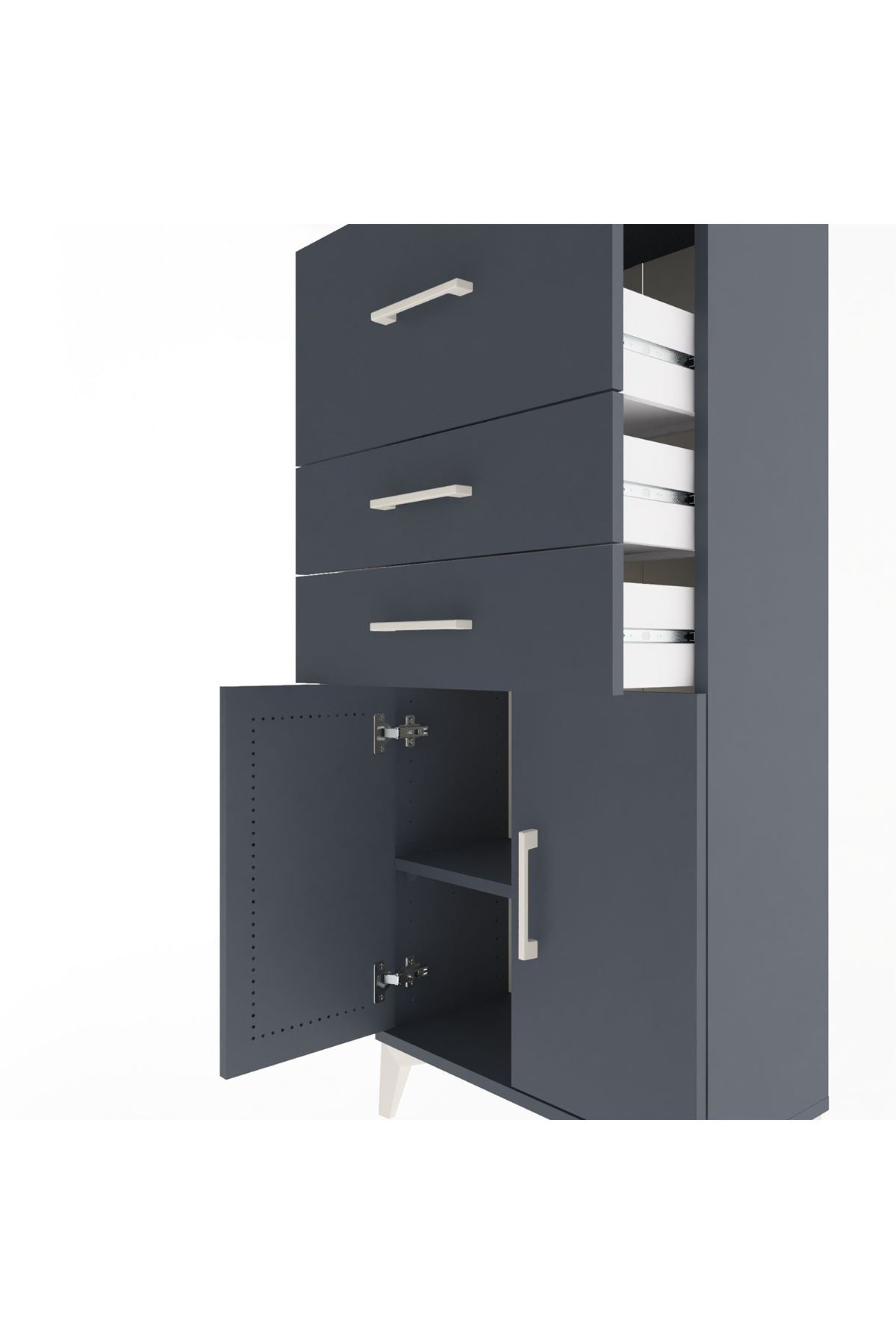 Arges Dolap Tek Raflı 3 Çekmeceli 2 Kapaklı 60x30x134 Antrasit-Antrasit