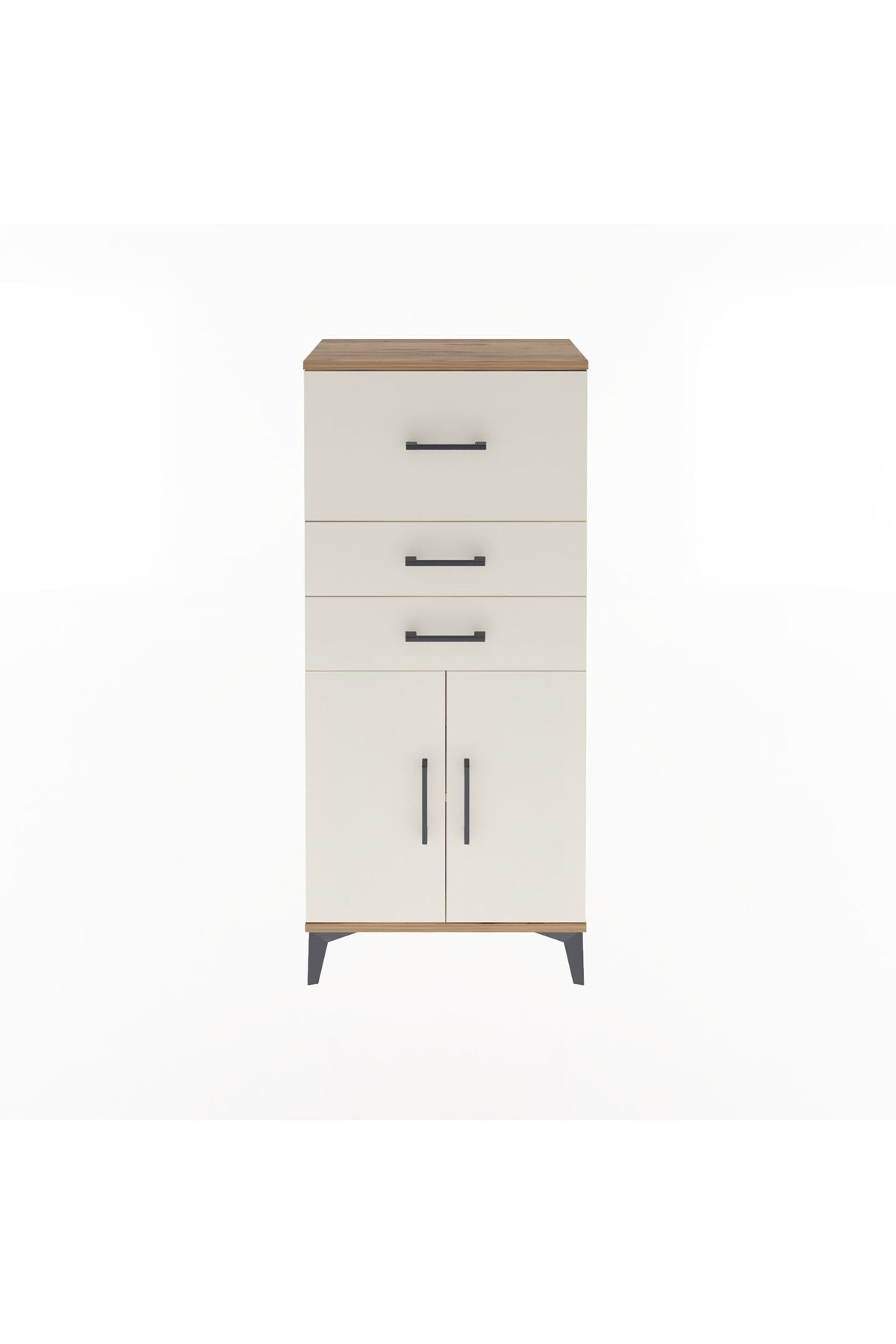 Arges Dolap Tek Raflı 3 Çekmeceli 2 Kapaklı 60x30x134 Çam-Aytaşı