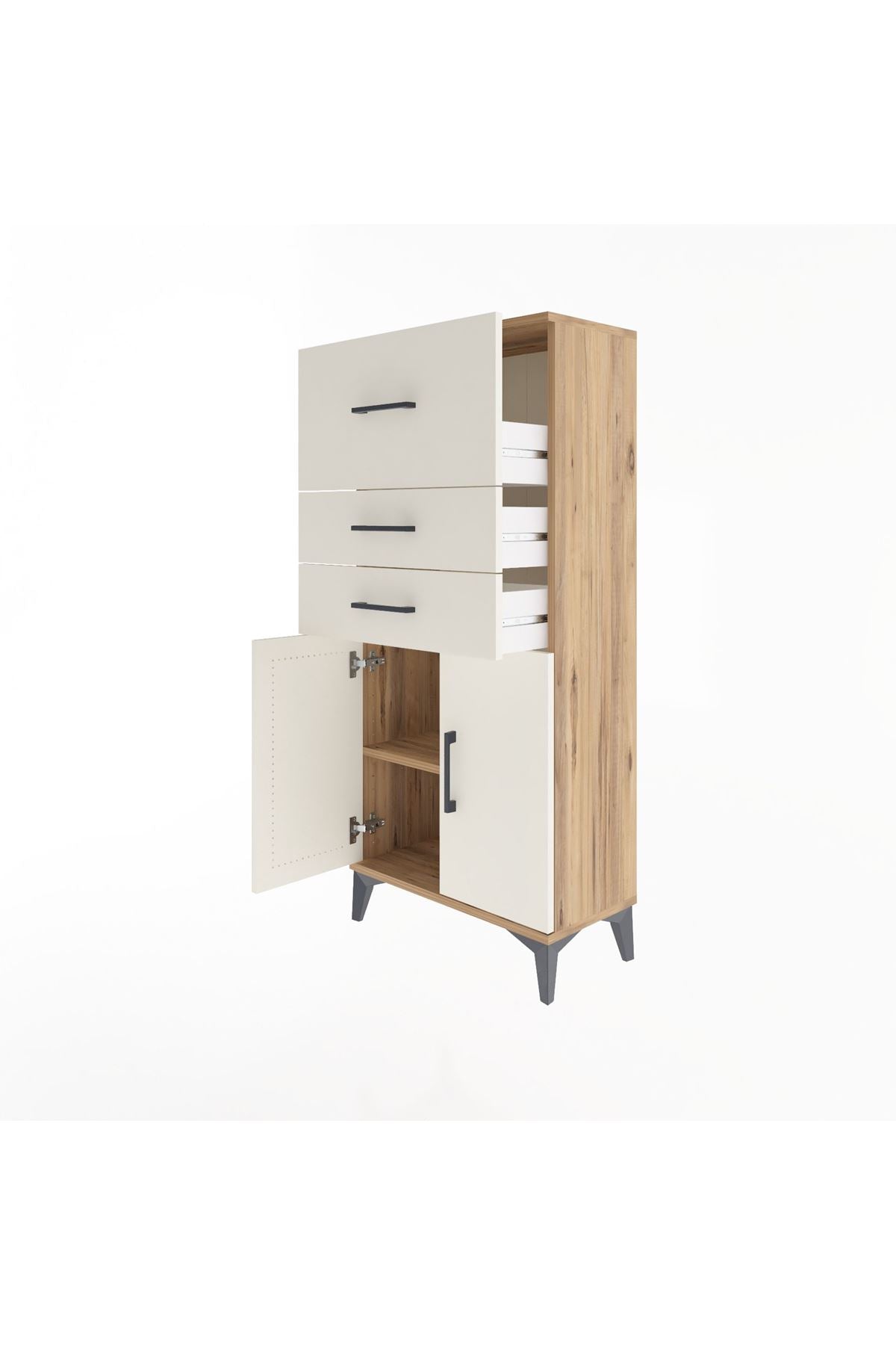 Arges Dolap Tek Raflı 3 Çekmeceli 2 Kapaklı 60x30x134 Çam-Aytaşı