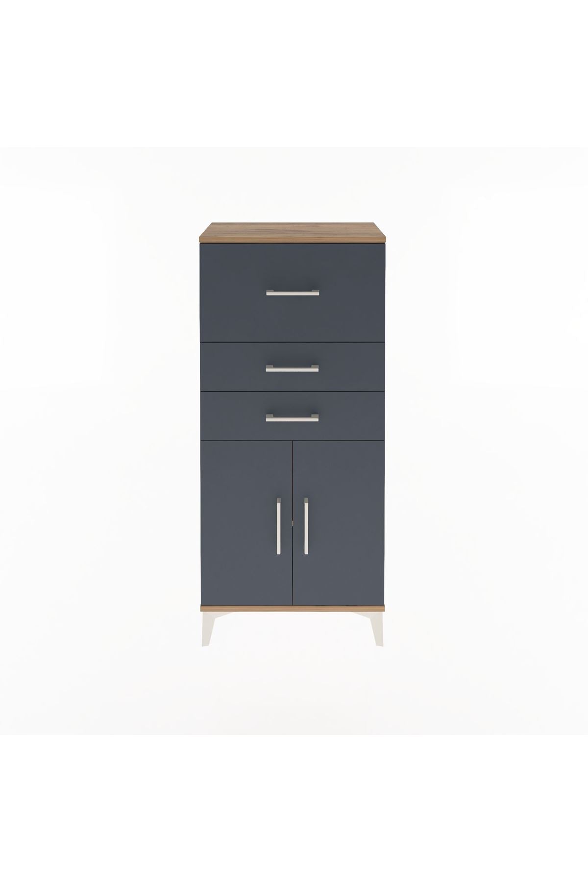 Arges Dolap Tek Raflı 3 Çekmeceli 2 Kapaklı 60x30x134 Çam-Antrasit