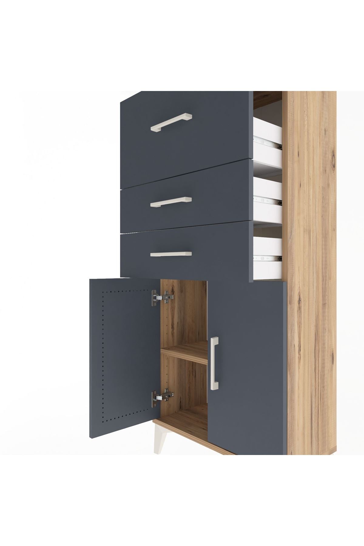 Arges Dolap Tek Raflı 3 Çekmeceli 2 Kapaklı 60x30x134 Çam-Antrasit