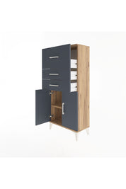 Arges Dolap Tek Raflı 3 Çekmeceli 2 Kapaklı 60x30x134 Çam-Antrasit