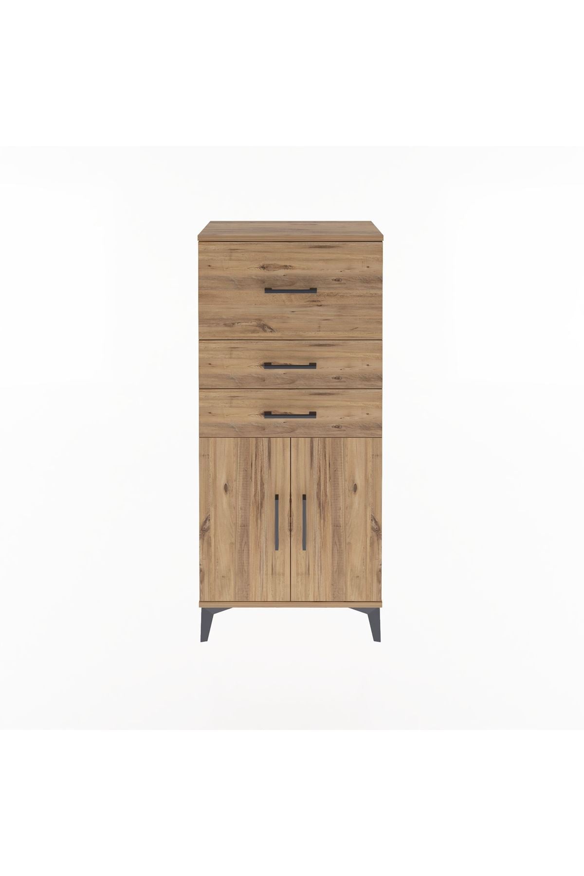 Arges Dolap Tek Raflı 3 Çekmeceli 2 Kapaklı 60x30x134 Çam-Çam