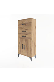 Arges Dolap Tek Raflı 3 Çekmeceli 2 Kapaklı 60x30x134 Çam-Çam