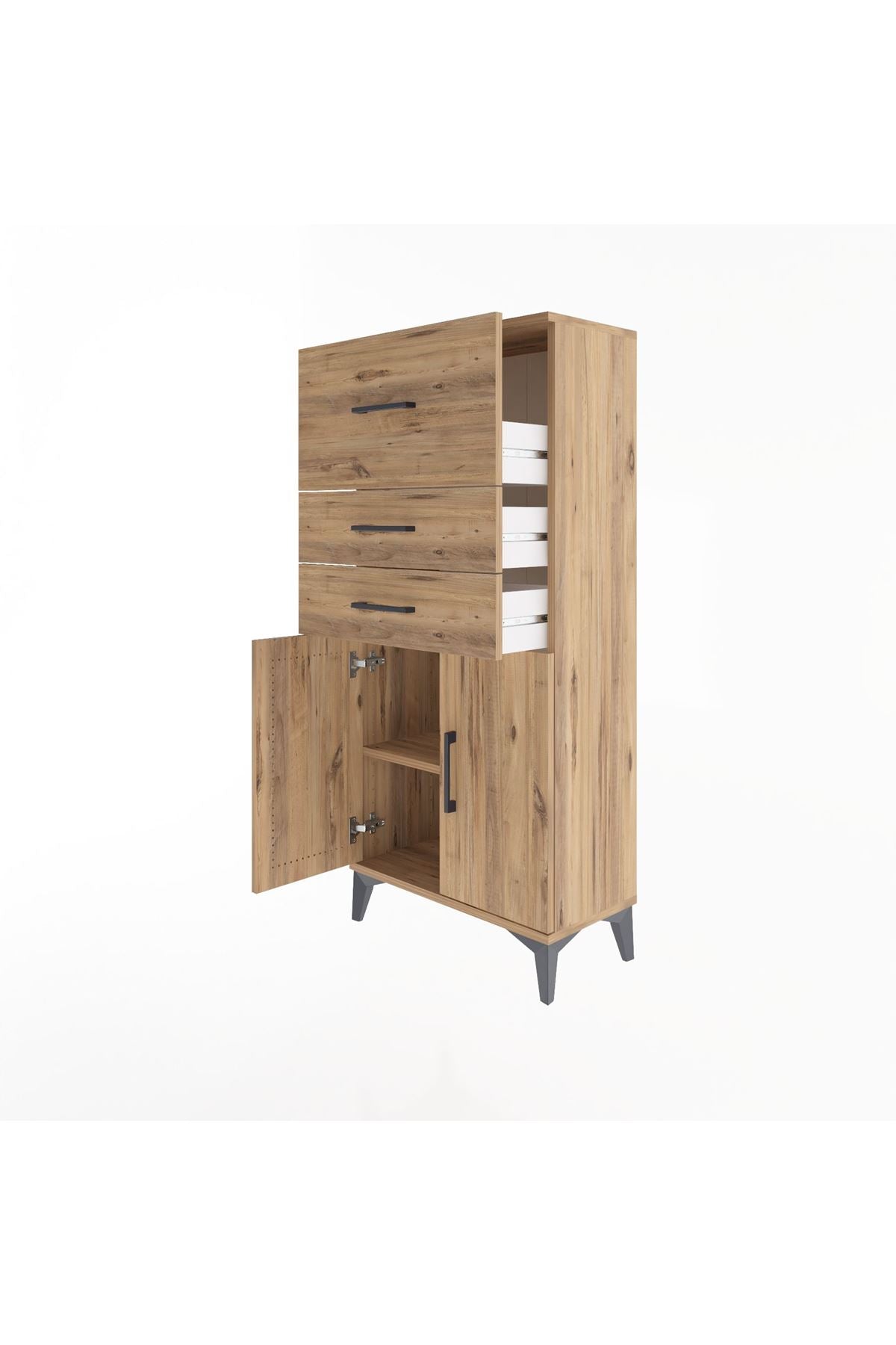 Arges Dolap Tek Raflı 3 Çekmeceli 2 Kapaklı 60x30x134 Çam-Çam