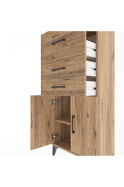 Arges Dolap Tek Raflı 3 Çekmeceli 2 Kapaklı 60x30x134 Çam-Çam