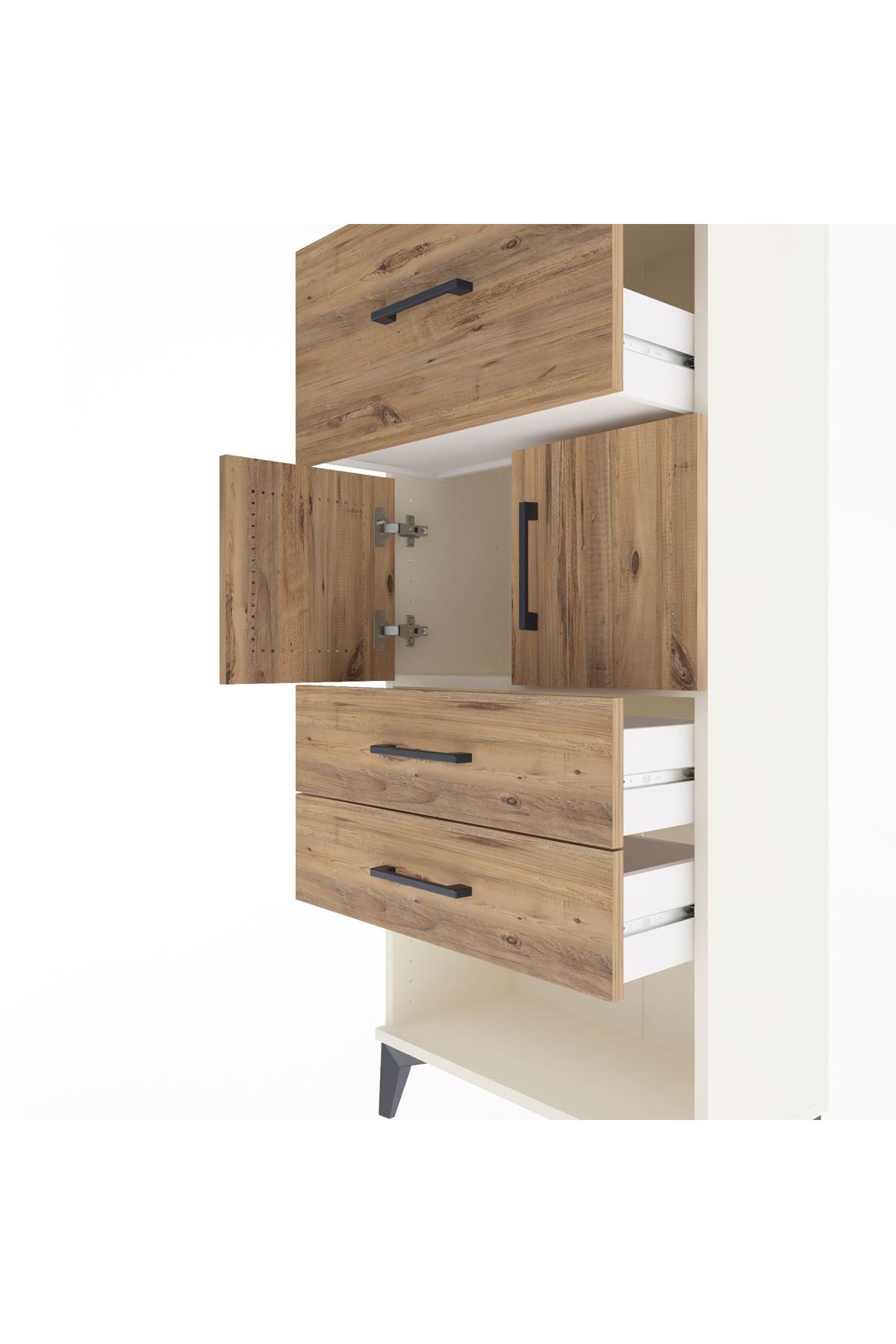 Arges Dolap Tek Raflı 3 Çekmeceli 2 Kapaklı 60x30x134 Aytaşı-Çam