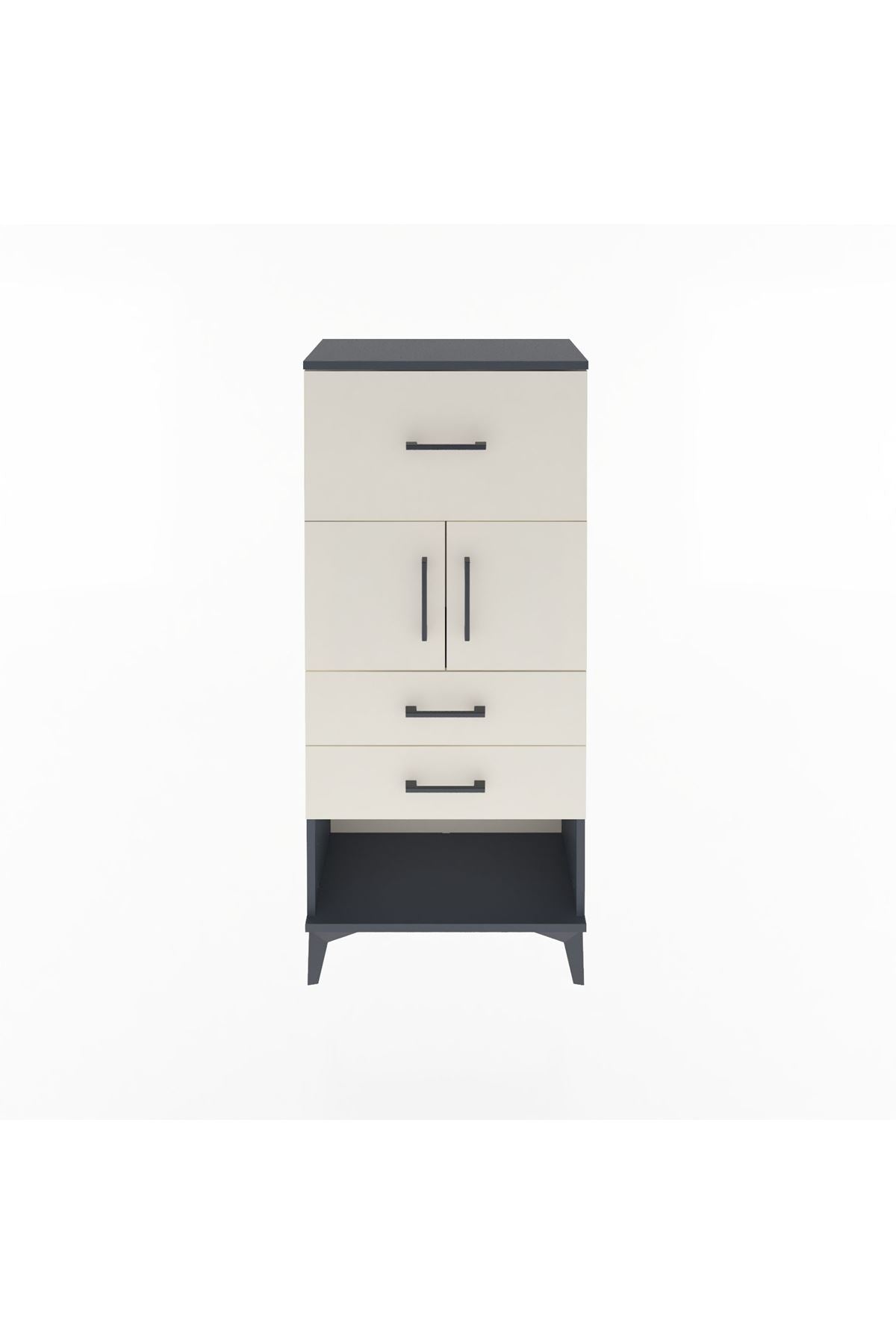 Arges Dolap Tek Raflı 3 Çekmeceli 2 Kapaklı 60x30x134 Antrasit-Aytaşı