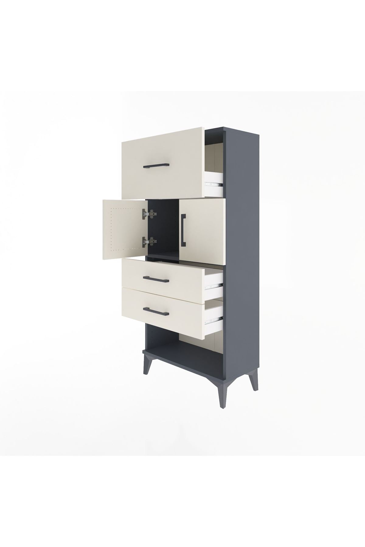 Arges Dolap Tek Raflı 3 Çekmeceli 2 Kapaklı 60x30x134 Antrasit-Aytaşı