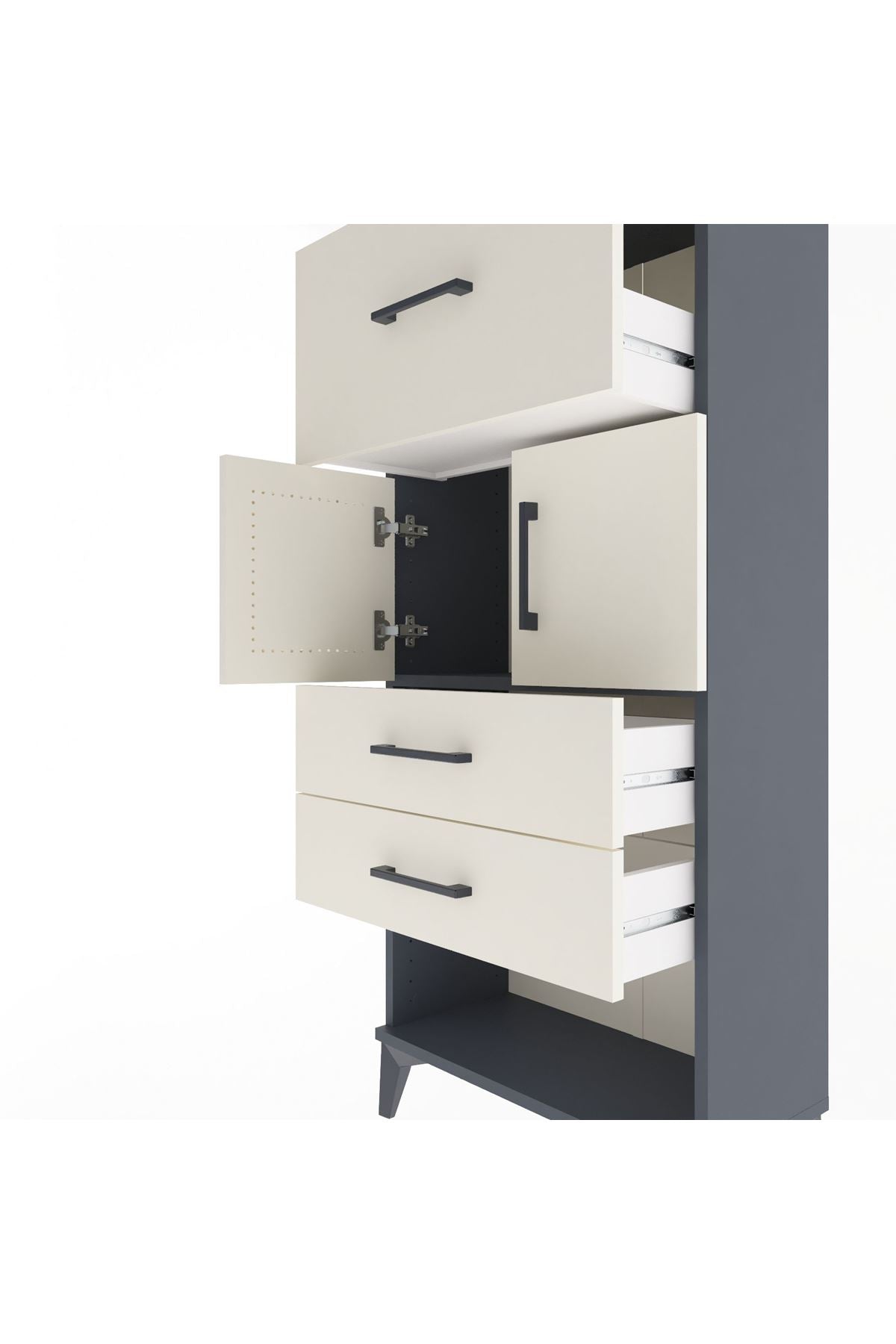 Arges Dolap Tek Raflı 3 Çekmeceli 2 Kapaklı 60x30x134 Antrasit-Aytaşı