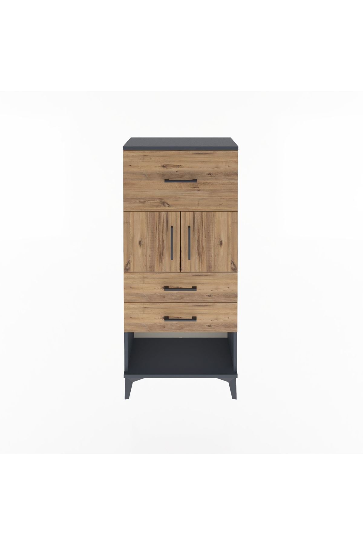 Arges Dolap Tek Raflı 3 Çekmeceli 2 Kapaklı 60x30x134 Antrasit-Çam