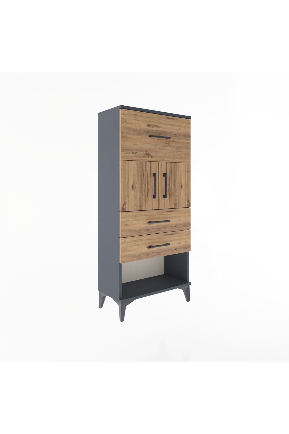 Arges Dolap Tek Raflı 3 Çekmeceli 2 Kapaklı 60x30x134 Antrasit-Çam