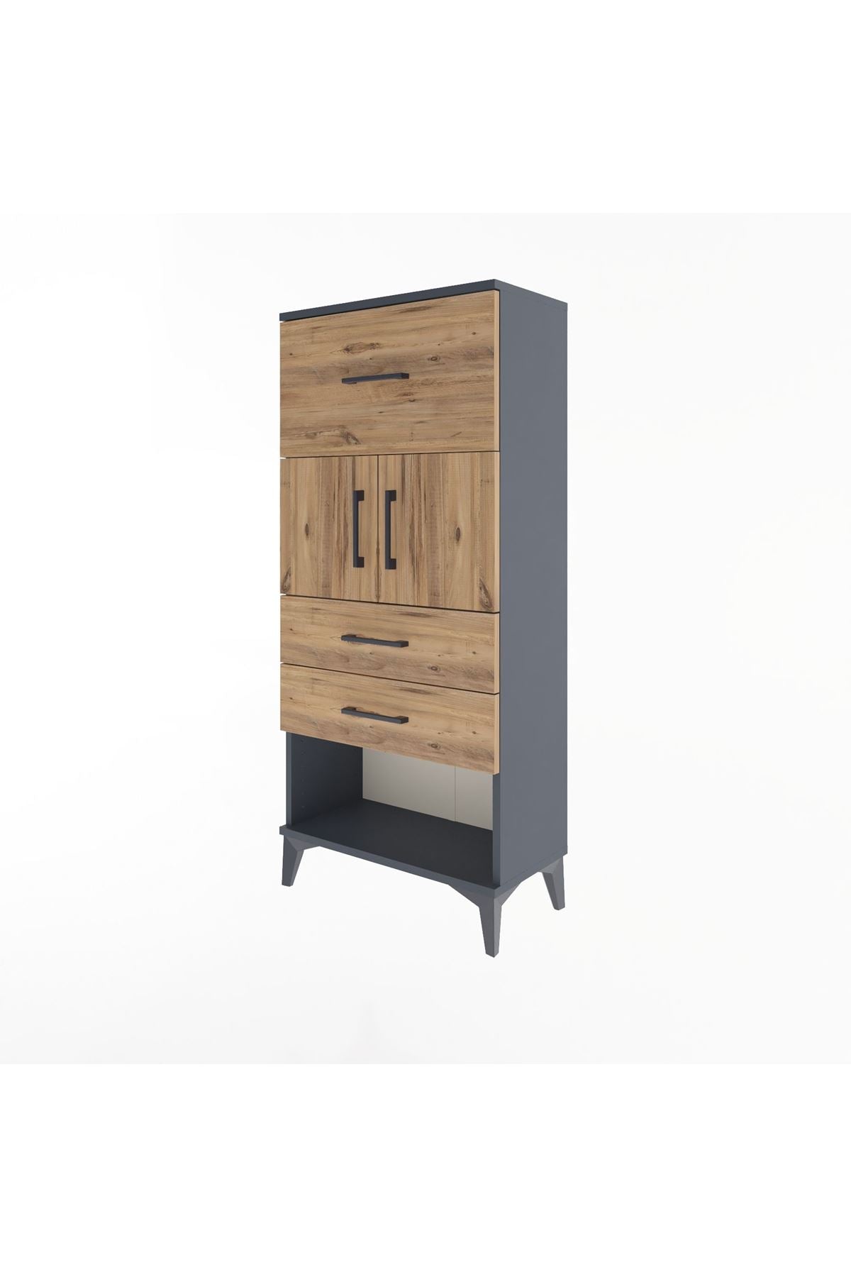 Arges Dolap Tek Raflı 3 Çekmeceli 2 Kapaklı 60x30x134 Antrasit-Çam