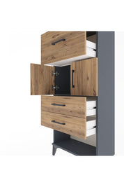 Arges Dolap Tek Raflı 3 Çekmeceli 2 Kapaklı 60x30x134 Antrasit-Çam