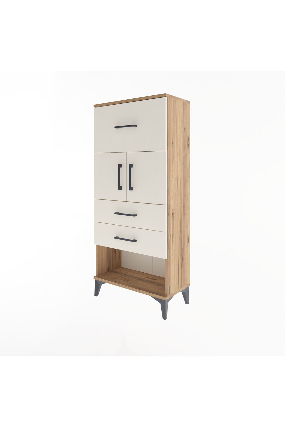 Arges Dolap Tek Raflı 3 Çekmeceli 2 Kapaklı 60x30x134 Çam-Aytaşı