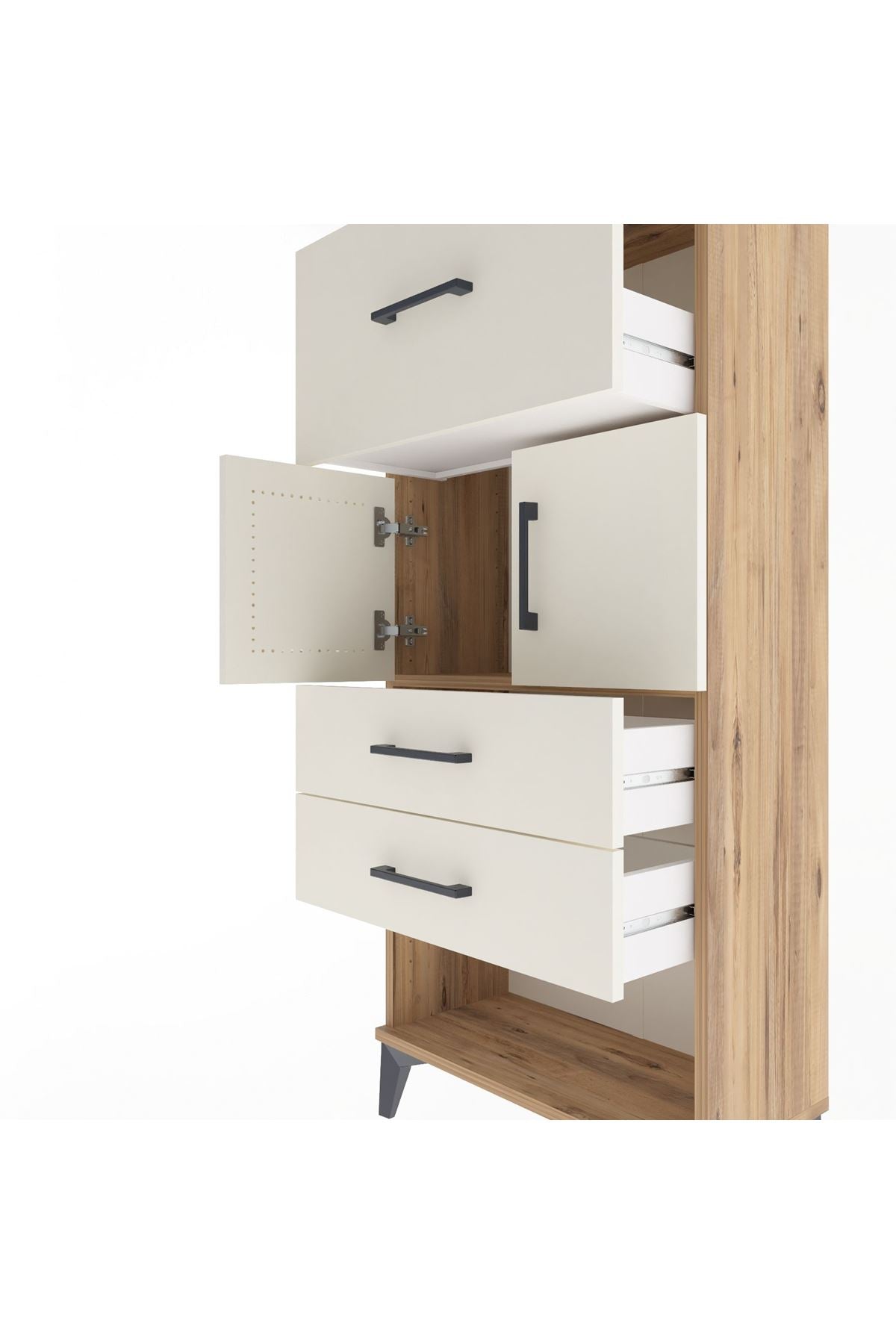 Arges Dolap Tek Raflı 3 Çekmeceli 2 Kapaklı 60x30x134 Çam-Aytaşı