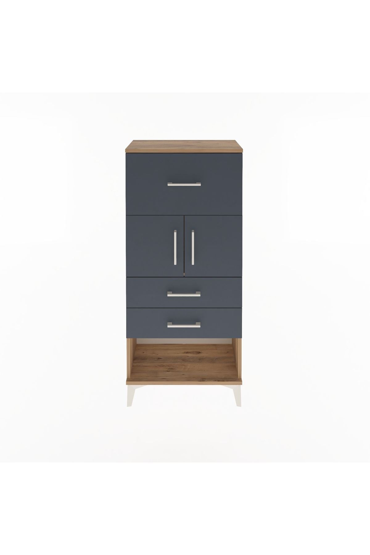 Arges Dolap Tek Raflı 3 Çekmeceli 2 Kapaklı 60x30x134 Çam-Antrasit