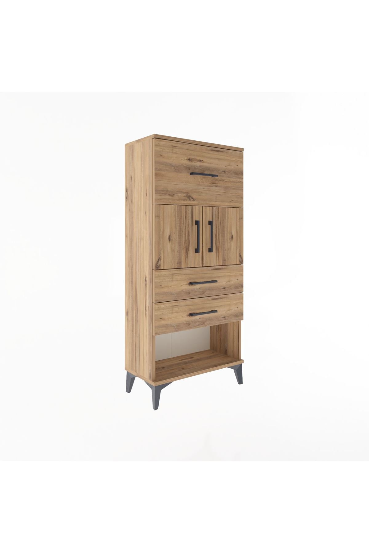 Arges Dolap Tek Raflı 3 Çekmeceli 2 Kapaklı 60x30x134 Çam-Çam