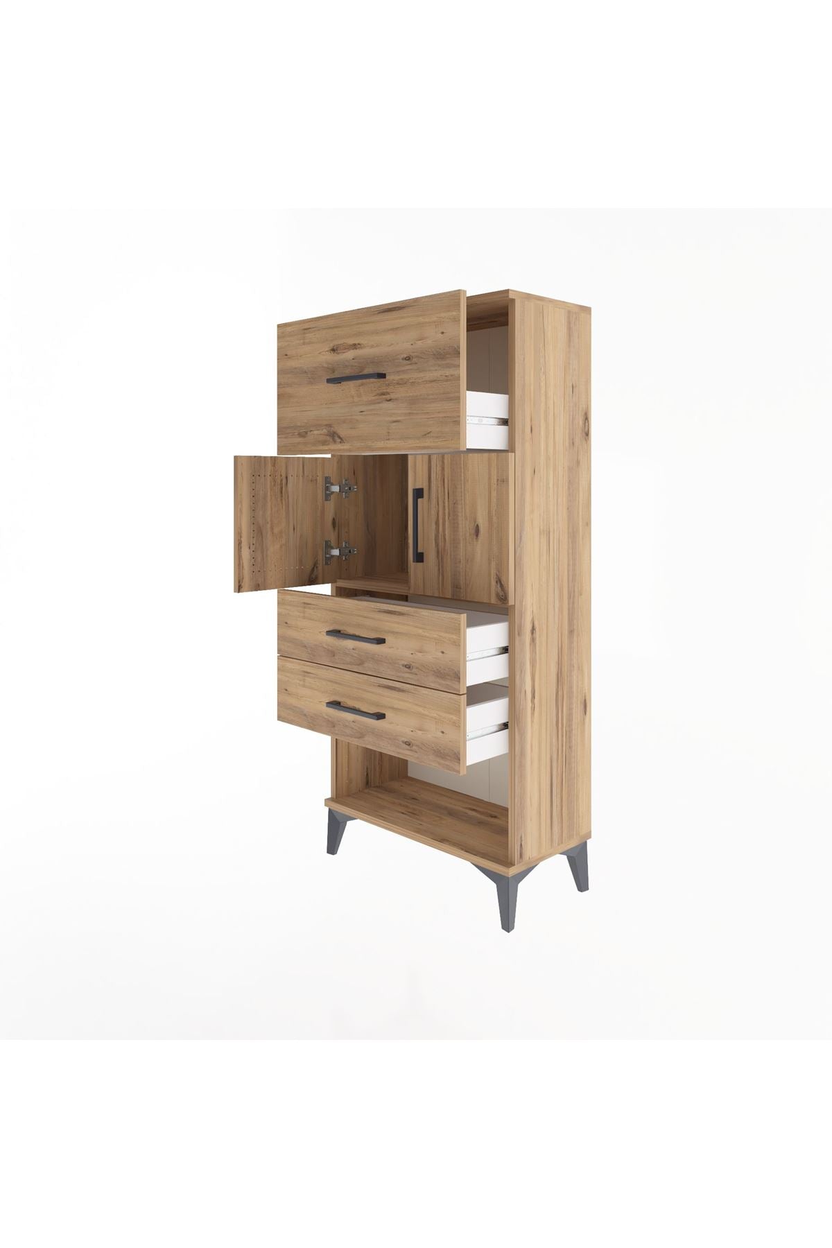 Arges Dolap Tek Raflı 3 Çekmeceli 2 Kapaklı 60x30x134 Çam-Çam