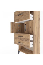 Arges Dolap Tek Raflı 3 Çekmeceli 2 Kapaklı 60x30x134 Çam-Çam