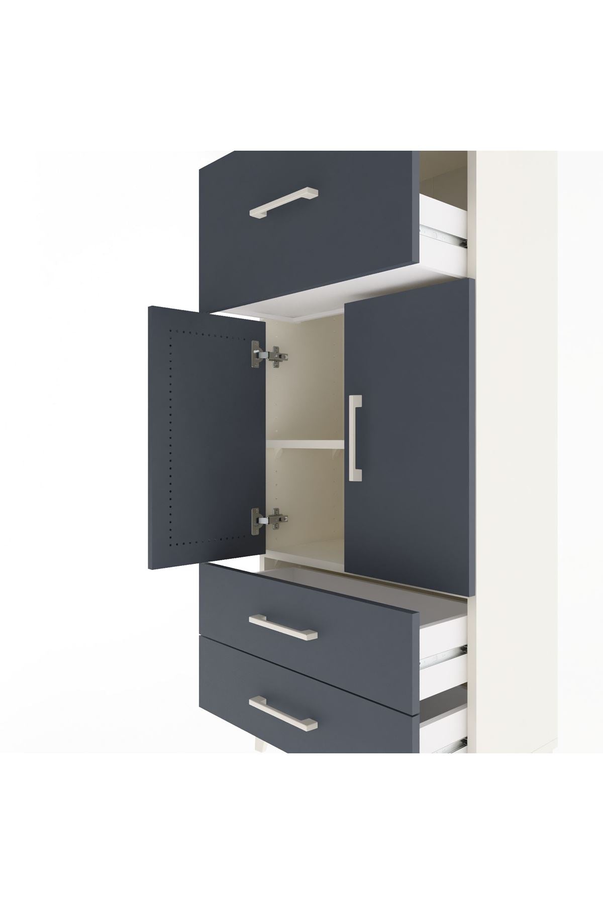 Arges Dolap 2 Raflı 3 Çekmeceli 2 Kapaklı 60x30x134 Aytaşı-Antrasit