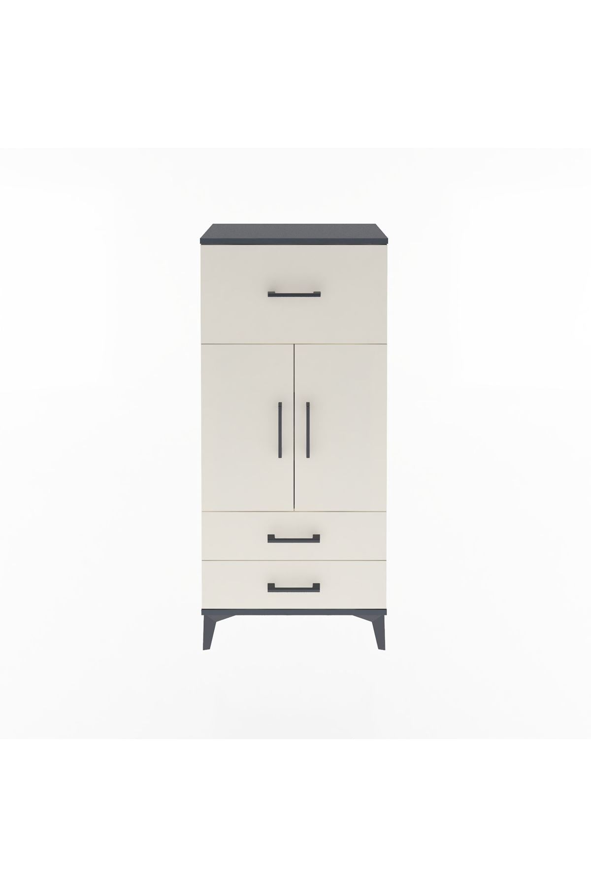 Arges Dolap 2 Raflı 3 Çekmeceli 2 Kapaklı 60x30x134 Antrasit-Aytaşı