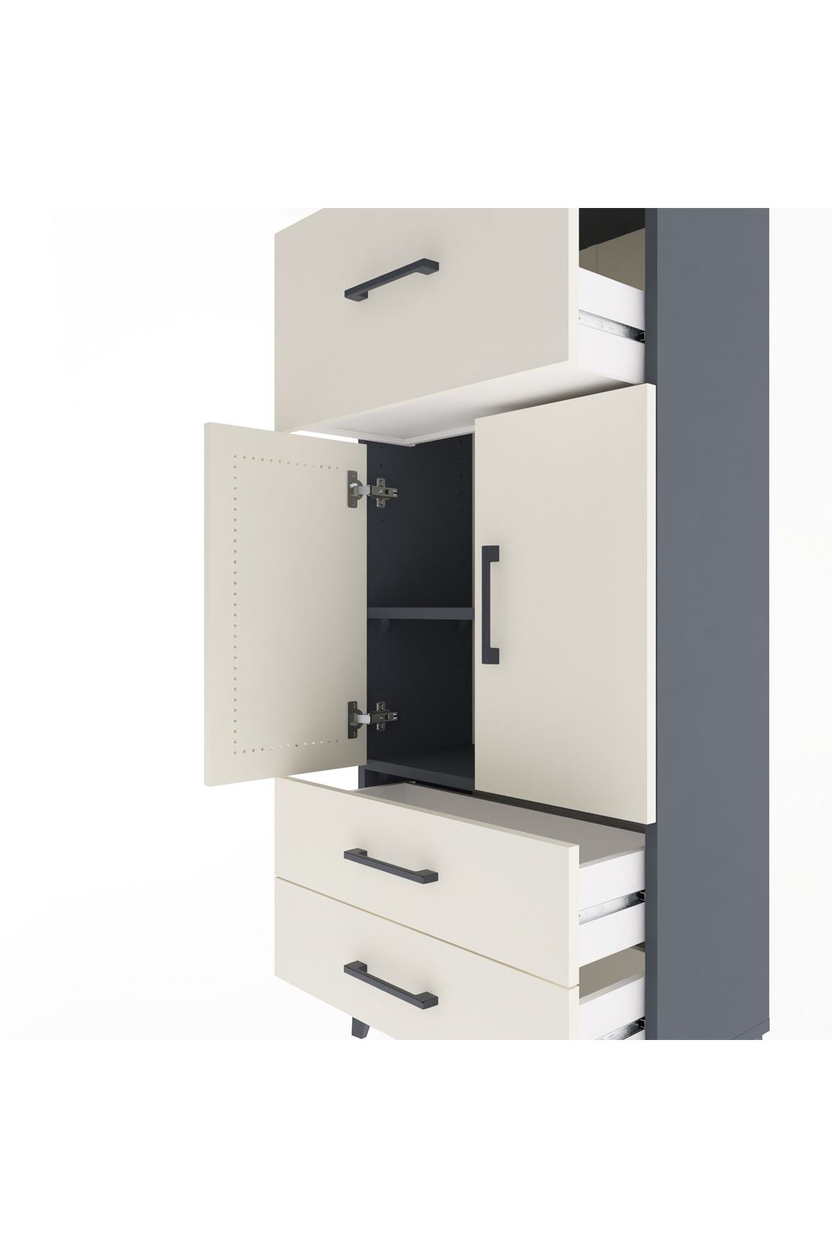 Arges Dolap 2 Raflı 3 Çekmeceli 2 Kapaklı 60x30x134 Antrasit-Aytaşı