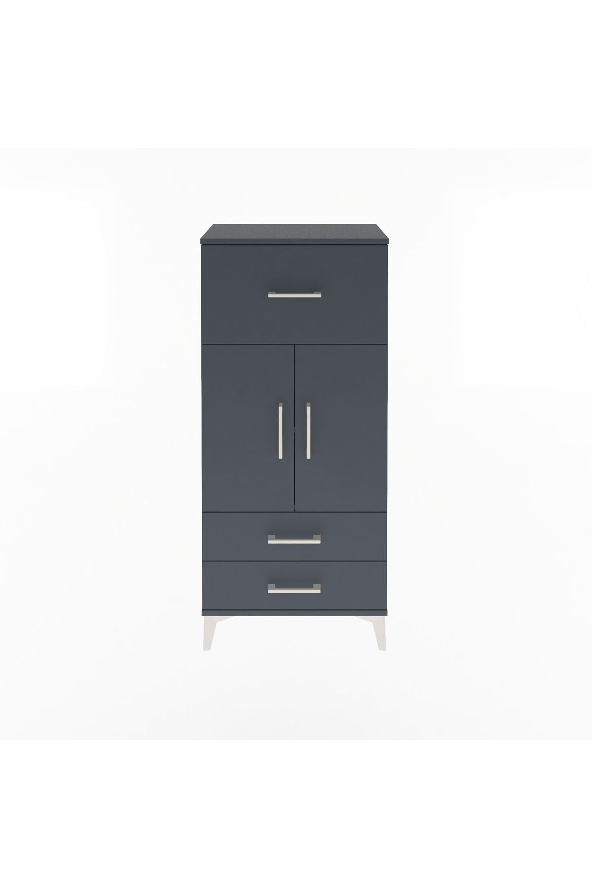 Arges Dolap 2 Raflı 3 Çekmeceli 2 Kapaklı 60x30x134 Antrasit-Antrasit