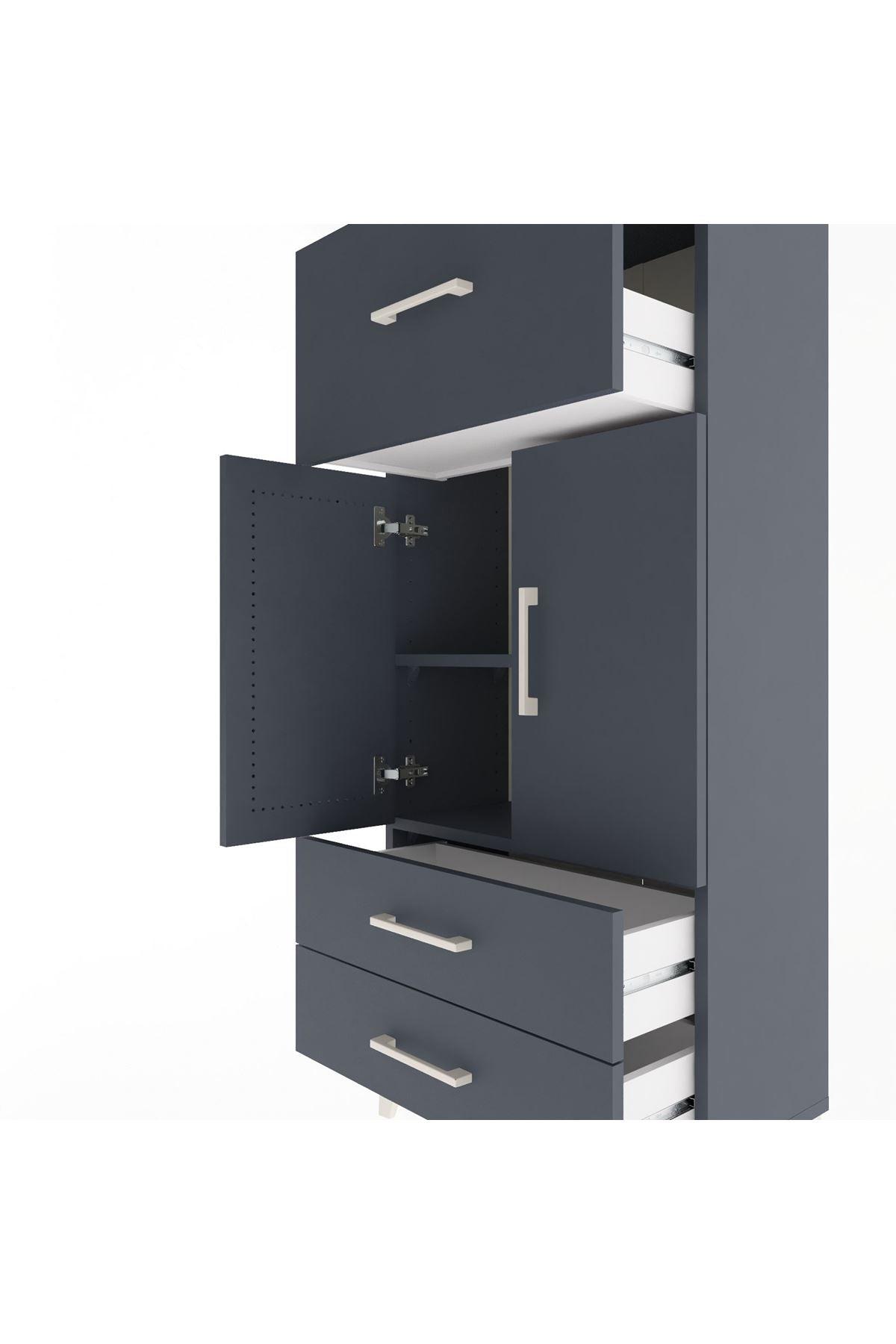 Arges Dolap 2 Raflı 3 Çekmeceli 2 Kapaklı 60x30x134 Antrasit-Antrasit